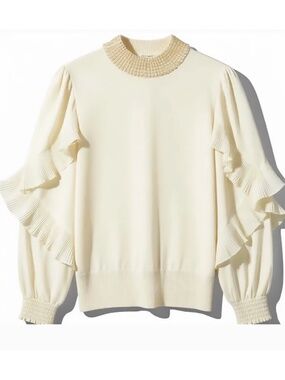 Mally Roncal Ivory Pearl Mock Neck Ruffle Sleeve Sweater Knit Top XXS